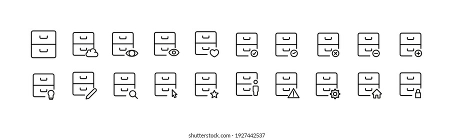 Editable vector pack of archive line icons. Trendy stroke signs for website, apps and UI. Premium set of archive thin line icons.
