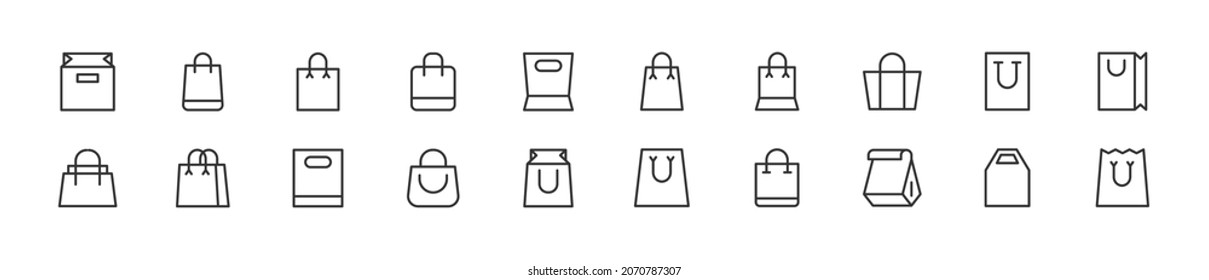 Editable vector pack of bag line icons. Trendy stroke signs for website, apps and UI. Premium set of bag thin line icons.