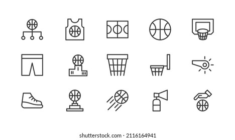Editable vector pack of basketball  line icons. Trendy stroke signs for website, apps and UI. Premium set of basketball  thin line icons.