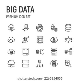 Editable vector pack of big data line icons. Trendy stroke signs for website, apps and UI. Premium set of big data thin line icons.