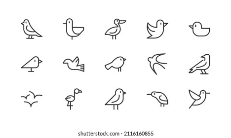 Editable vector pack of bird  line icons. Trendy stroke signs for website, apps and UI. Premium set of bird  thin line icons.