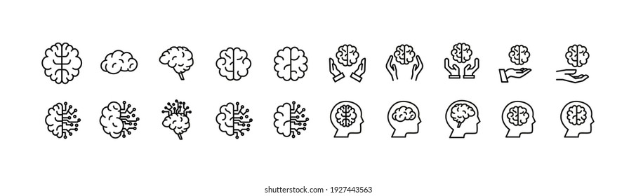 Editable vector pack of brain line icons. Trendy stroke signs for website, apps and UI. Premium set of brain thin line icons.