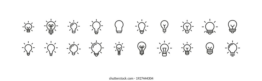 Editable vector pack of bulb line icons. Trendy stroke signs for website, apps and UI. Premium set of bulb thin line icons. - Shutterstock ID 1927444304