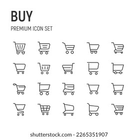 Editable vector pack of buy line icons. Trendy stroke signs for website, apps and UI. Premium set of buy thin line icons.