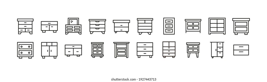 Editable vector pack of cabinet line icons. Trendy stroke signs for website, apps and UI. Premium set of cabinet thin line icons.