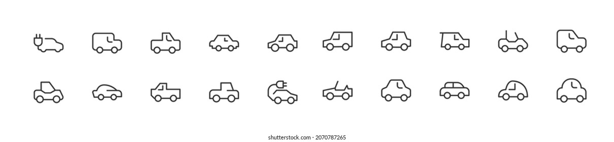 Editable vector pack of car line icons. Trendy stroke signs for website, apps and UI. Premium set of car thin line icons.