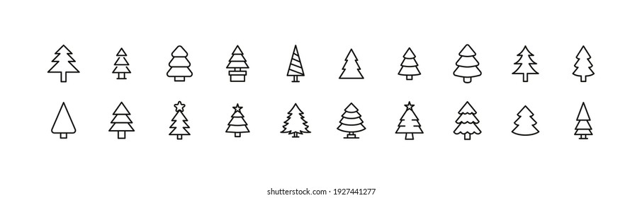 Editable vector pack of christmas tree line icons. Trendy stroke signs for website, apps and UI. Premium set of tree thin line icons.