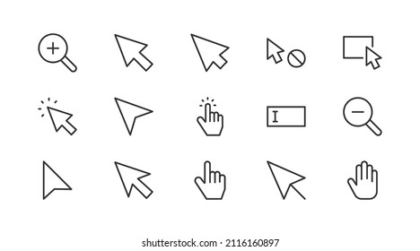 Editable vector pack of cursor  line icons. Trendy stroke signs for website, apps and UI. Premium set of cursor  thin line icons.