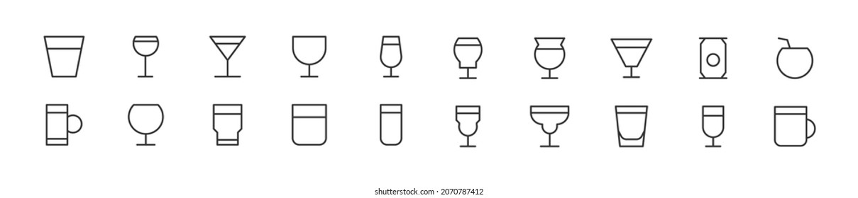 Editable vector pack of drink line icons. Trendy stroke signs for website, apps and UI. Premium set of drink thin line icons.