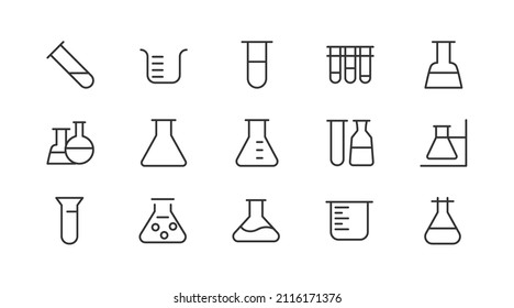 Editable vector pack of flask  line icons. Trendy stroke signs for website, apps and UI. Premium set of flask  thin line icons.