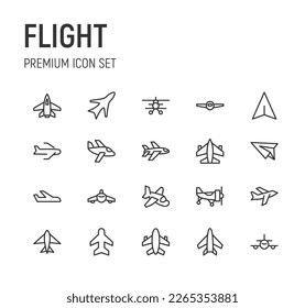 Editable vector pack of flight line icons. Trendy stroke signs for website, apps and UI. Premium set of flight thin line icons.