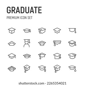 Editable vector pack of graduate line icons. Trendy stroke signs for website, apps and UI. Premium set of graduate thin line icons.