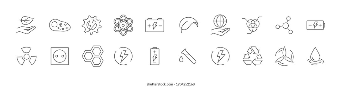 Editable vector pack of green energy line icons. Trendy stroke signs for website, apps and UI. Premium set of green energy thin line icons.