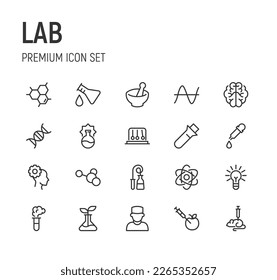 Editable vector pack of lab line icons. Trendy stroke signs for website, apps and UI. Premium set of lab thin line icons.