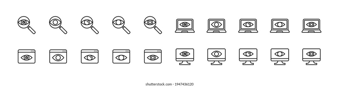Editable vector pack of observation line icons. Trendy stroke signs for website, apps and UI. Premium set of observation thin line icons.