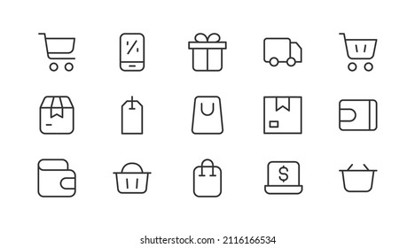 Editable vector pack of online shopping  line icons. Trendy stroke signs for website, apps and UI. Premium set of online shopping  thin line icons.