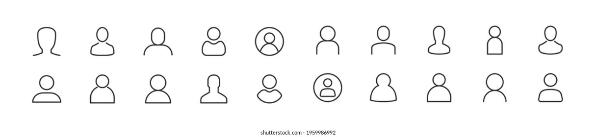 Editable vector pack of profile line icons. Trendy stroke signs for website, apps and UI. Premium set of profile thin line icons.