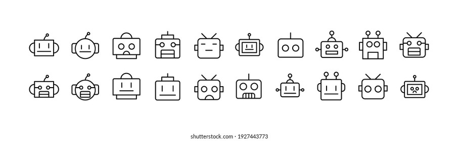 Editable Vector Pack Of Robot Line Icons. Trendy Stroke Signs For Website, Apps And UI. Premium Set Of Robot Thin Line Icons.