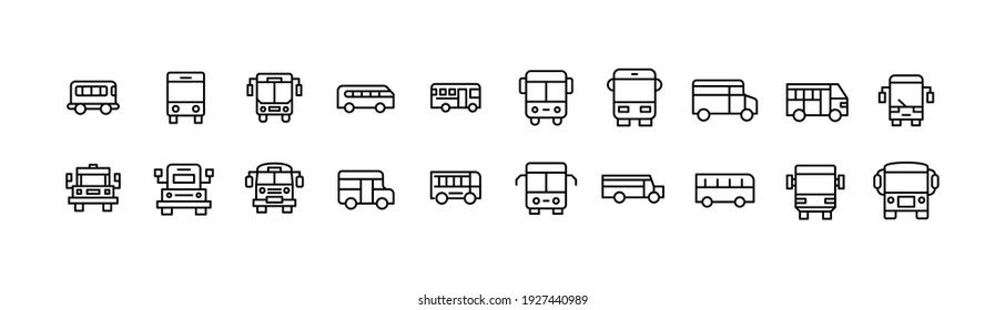 Editable vector pack of school bus line icons. Trendy stroke signs for website, apps and UI. Premium set of school thin line icons.