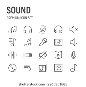 Editable vector pack of sound line icons. Trendy stroke signs for website, apps and UI. Premium set of sound thin line icons.