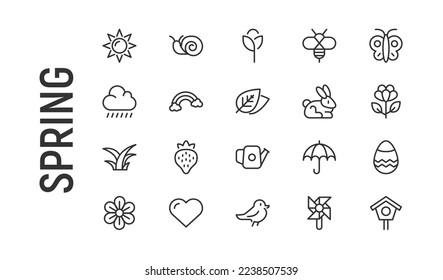 Editable vector pack of spring line icons. Trendy stroke signs for website, apps and UI. Premium set of spring thin line icons.