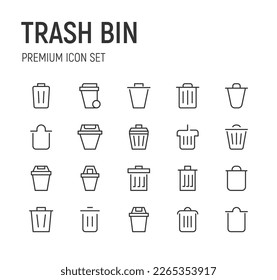 Editable vector pack of trash bin line icons. Trendy stroke signs for website, apps and UI. Premium set of trash bin thin line icons.