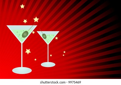 Editable  vector party background - two  martini glasses