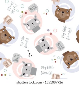 Editable vector. Pattern of kittens and pretty puppies. Funny design pattern of my little friends. 