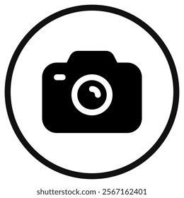 Editable vector photo digital camera icon. Black, line style, transparent white background. Part of a big icon set family. Perfect for web and app interfaces, presentations, infographics, etc