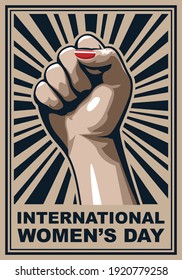 An editable vector poster design for international womens day with a woman fist