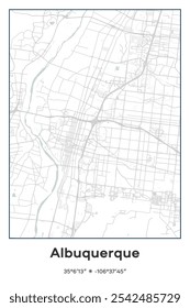 Editable vector poster map of Albuquerque,New Mexico, showcasing detailed street layouts, main roads, neighborhoods, and landmarks in Pastel, Gray, White, Green colors.