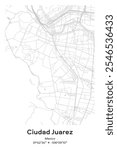 Editable vector poster map of Ciudad Juarez, Mexico, showcasing detailed street layouts, main roads, neighborhoods, and landmarks in Pastel, Gray, White, Green colors.