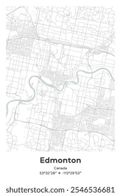 Editable vector poster map of Edmonton, Canada, showcasing detailed street layouts, main roads, neighborhoods, and landmarks in Pastel, Gray, White, Green colors.
