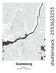 Editable vector poster map of Goeteborg, Sweden, showcasing detailed street layouts, main roads, neighborhoods, and landmarks in Gray, Black, White, BW colors.