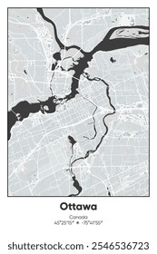 Editable vector poster map of Ottawa2, Canada, showcasing detailed street layouts, main roads, neighborhoods, and landmarks in Gray, Black, White, BW colors.