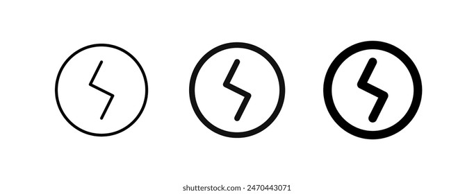 Editable vector power charging electric bolt icon. Black, line style, transparent white background. Part of a big icon set family. Perfect for web and app interfaces, presentations, infographics, etc