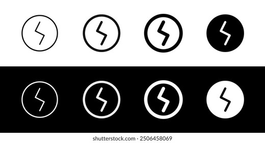 Editable vector power charging electric bolt icon. Black, line style, transparent white background. Part of a big icon set family. Perfect for web and app interfaces, presentations, infographics, etc