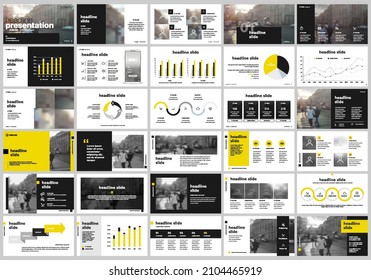 Plantilla de presentación. Elementos amarillos para presentaciones de diapositivas en fondo blanco. También como folleto, folleto, informe corporativo, marketing, publicidad, informe anual, banner. Vector