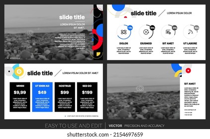 Editable vector presentation templates with design elements and infographics. Background for presentation. Vector Slide, flyer, report, marketing, advertising, annual report, banner