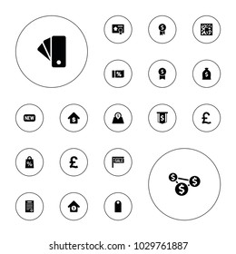 Editable vector price icons: qr code, dollar award, dollar sign, pound, shopping sale, buying a house, house sale, lot price, tag, new on white background.