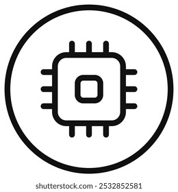 Ícone de processador de vetor editável. Preto, estilo de linha, fundo branco transparente. Parte de uma grande família de conjuntos de ícones. Perfeito para interfaces web e app, apresentações, infográficos, etc