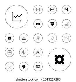 Editable vector profit icons: chart, graph on board, illustrgeneric currencyation, graph, line chart on white background.