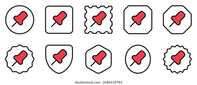 Ícone editável de pino de pressão vetorial. Preto, estilo de linha, fundo branco transparente. Parte de uma grande família de conjuntos de ícones. Perfeito para interfaces web e app, apresentações, infográficos, etc