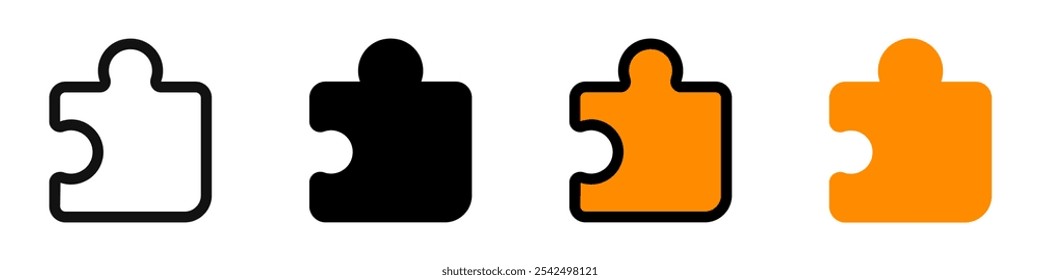 Editable vector puzzle piece plugin icon. Black, line style, transparent white background. Part of a big icon set family. Perfect for web and app interfaces, presentations, infographics, etc