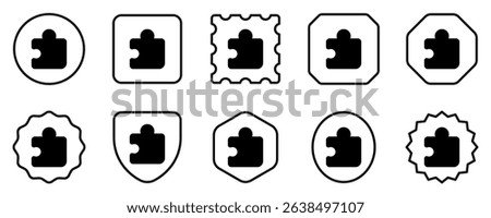 Editable vector puzzle piece plugin icon. Black, line style, transparent white background. Part of a big icon set family. Perfect for web and app interfaces, presentations, infographics, etc