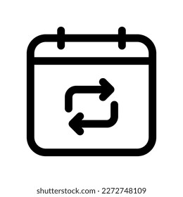 Editable vector repeat calendar event icon. Black, line style, transparent white background. Part of a big icon set family. Perfect for web and app interfaces, presentations, infographics, etc