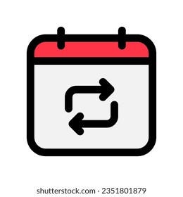 Editable vector repeat calendar event icon. Black, line style, transparent white background. Part of a big icon set family. Perfect for web and app interfaces, presentations, infographics, etc