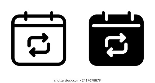 Icono de evento de calendario de repetición de vector modificable. Negro, estilo de línea, fondo blanco transparente. Parte de una familia de iconos grandes. Perfecto para interfaces web y de aplicaciones, presentaciones, infografías, etc