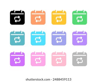 Editable vector repeat calendar event icon. Black, line style, transparent white background. Part of a big icon set family. Perfect for web and app interfaces, presentations, infographics, etc