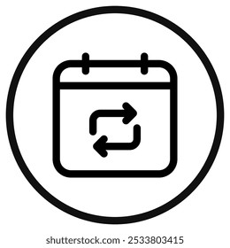 Editable vector repeat calendar event icon. Black, line style, transparent white background. Part of a big icon set family. Perfect for web and app interfaces, presentations, infographics, etc